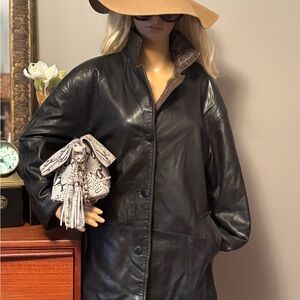 Danier Black Leather Jacket with Brown Accents